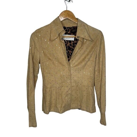 Dolce & Gabbana‎ Italy Suede Leather Tan Rhinestone Bling Jacket S Small Blazer - Picture 1 of 10